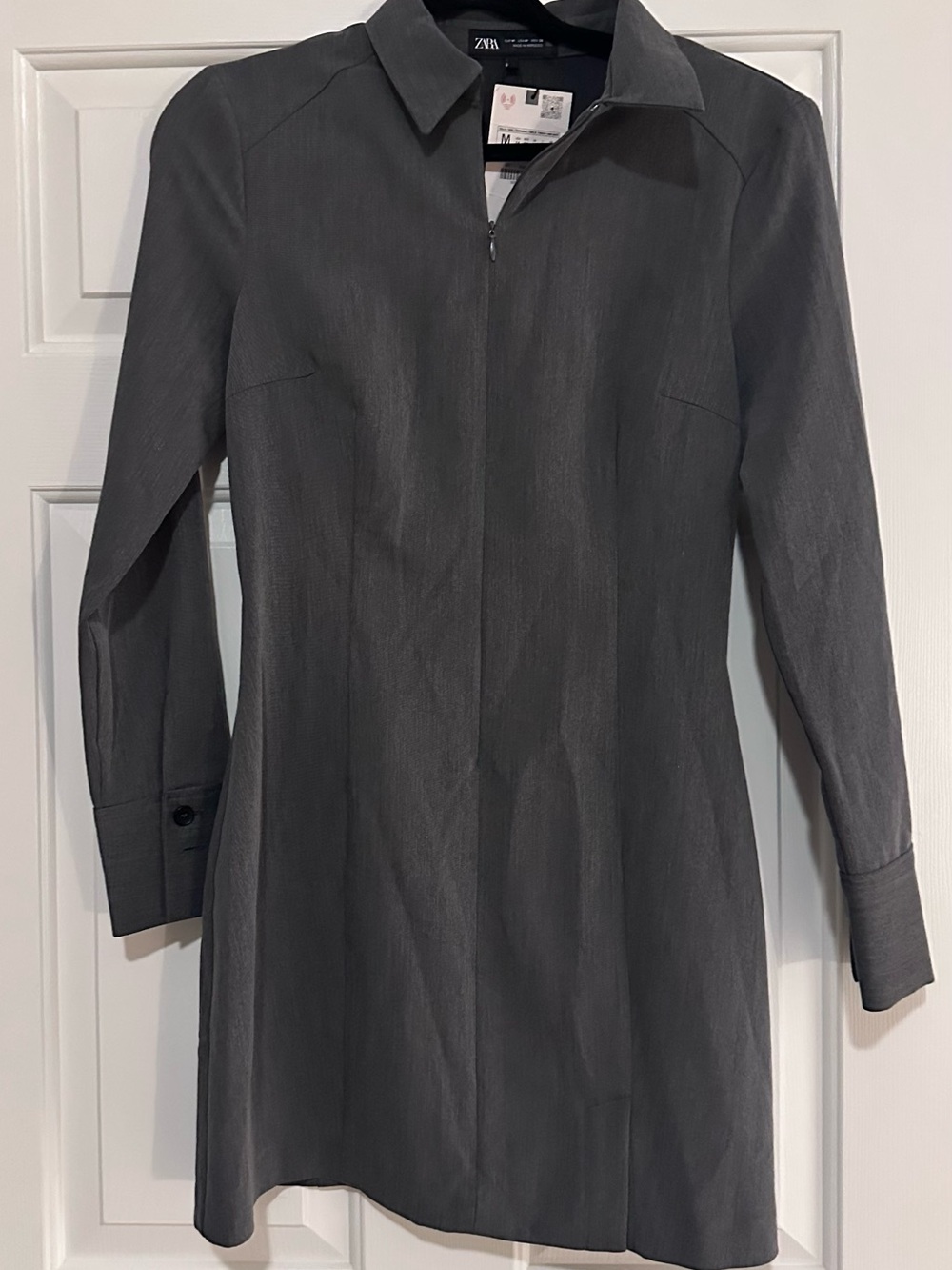 NWT Zara Charcoal Gray Long Sleeve Zip-Front Dress Coat